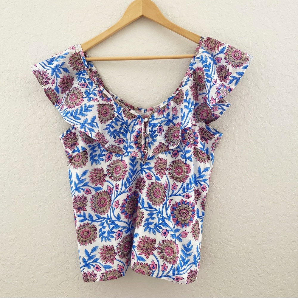 NWT J.Crew Ruffle V-neck Top Floral Vine Print